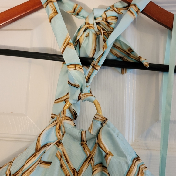 J McLaughlin Silk Aqua Halter Neck Top Size 10 - Picture 4 of 7